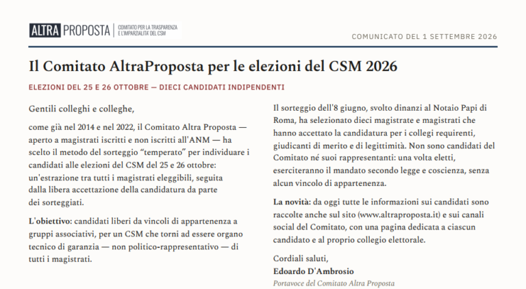 Il Comitato AltraProposta per le Elezioni CSM 2026
