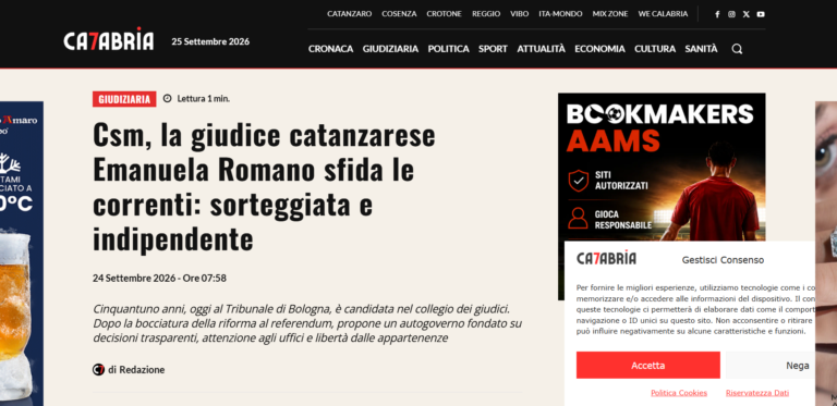 Csm, la giudice catanzarese Emanuela Romano sfida le correnti: sorteggiata e indipendente