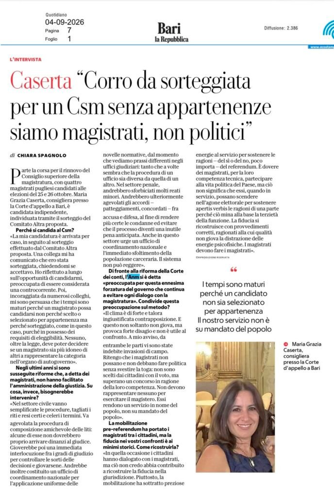 elezioni csm 2026 candidati indipendenti maria grazia caserta